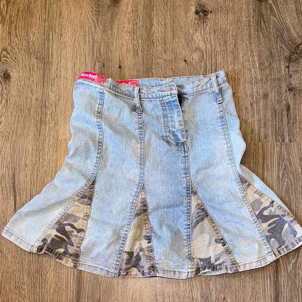 Vintage Y2K Rewind Light Blue and Camo A-Line Skirt